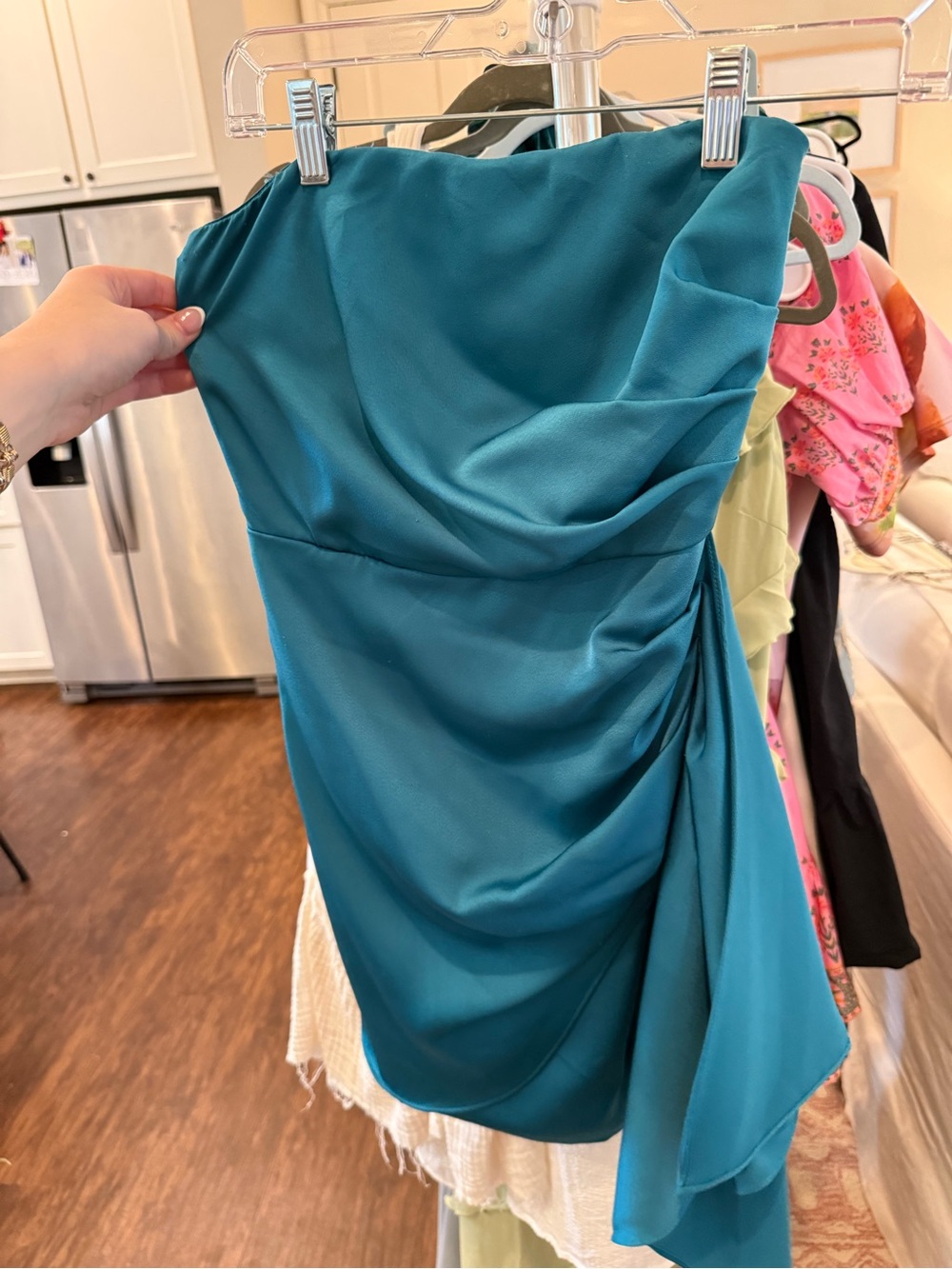 DO+BE Teal Strapless Satin Cocktail Dress